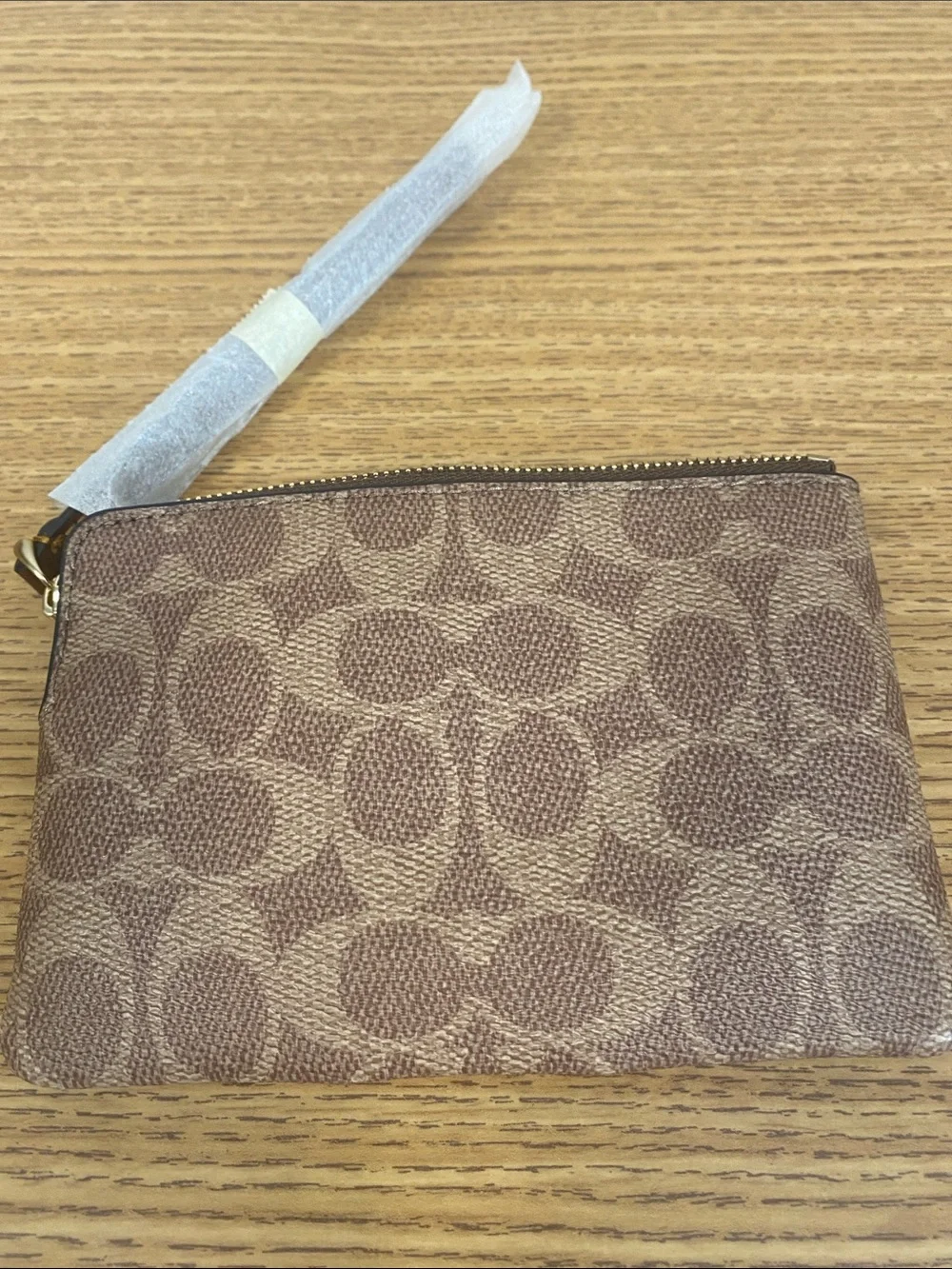 Coach Brown Signature Canvas Wristlet with Leather Trim